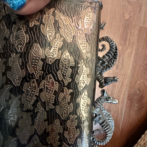 Vintage mix metal brass silver bronze crossbody bag clutch purse fish seahorse - Picture 9 of 14